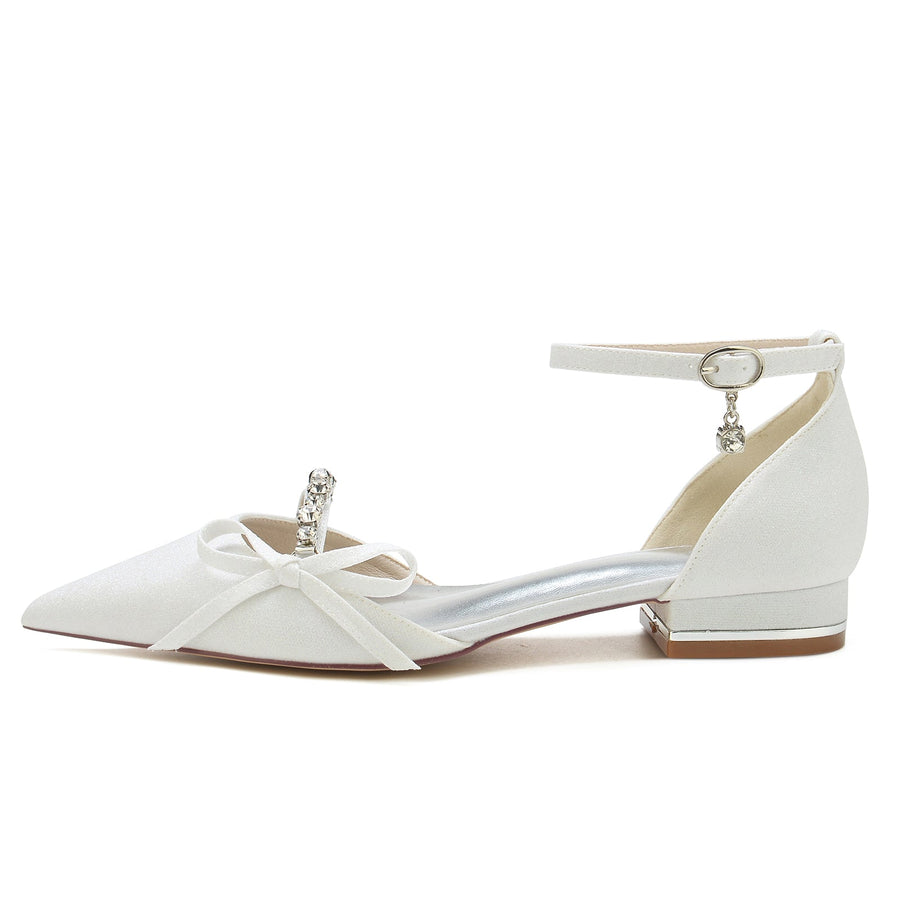 Damen Stretch Glitzer Mit Knöchelriemen Bowknot Strass Geschlossene Zehenpartie Flacher Absatz Partyschuhe