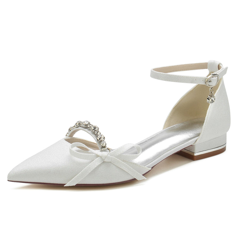 Damen Stretch Glitzer Mit Knöchelriemen Bowknot Strass Geschlossene Zehenpartie Flacher Absatz Partyschuhe