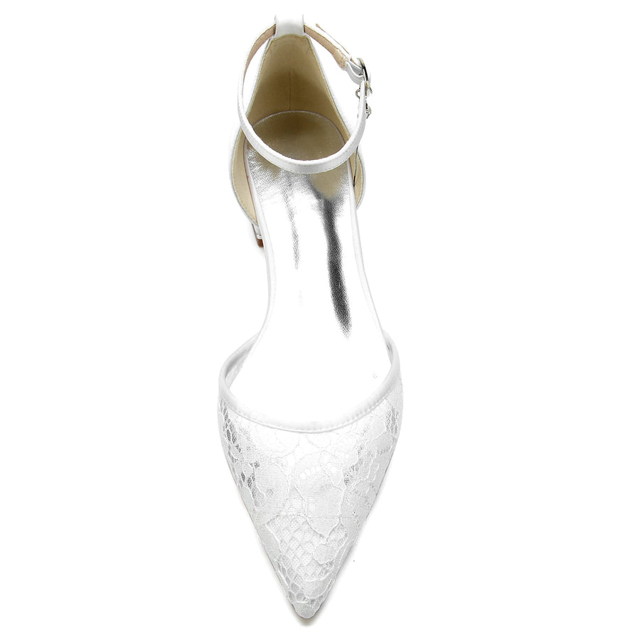 Damen Spitze Mit Knöchelriemen Spitze Geschlossene Zehen Flacher Absatz Hochzeitsschuhe