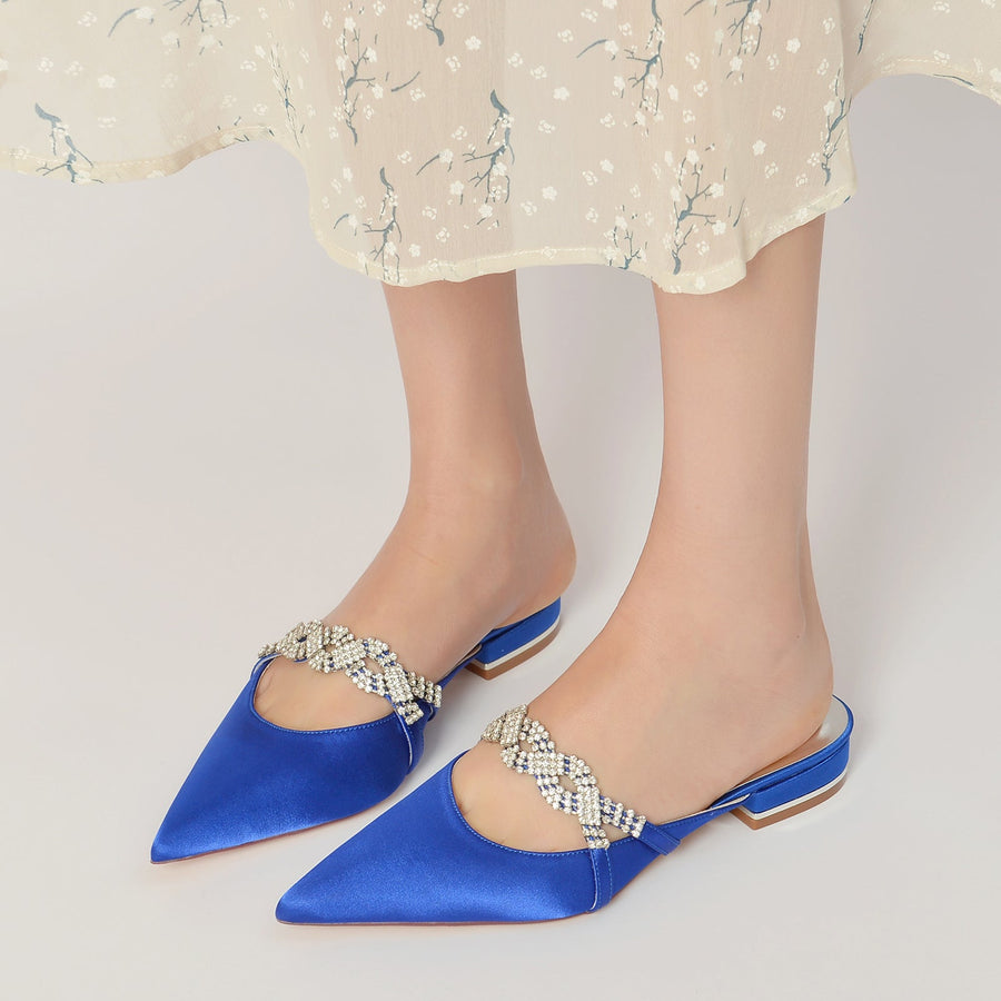 Damen Seidensatin mit geschlossener Spitze Flacher Absatz Strass Brautschuhe