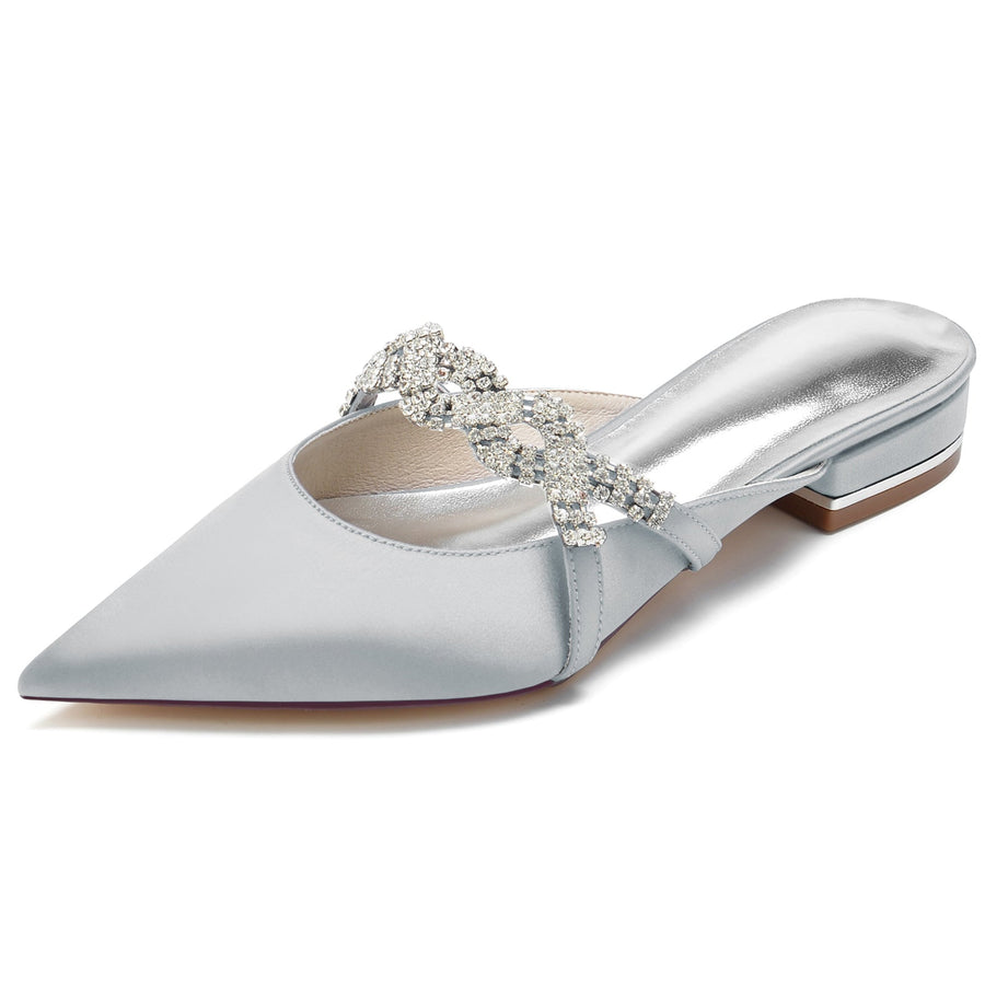 Damen Seidensatin mit geschlossener Spitze Flacher Absatz Strass Brautschuhe