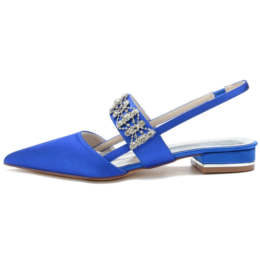 Damen Strass Seidensatin Mit Geschlossener Spitze Flacher Absatz Partyschuhe