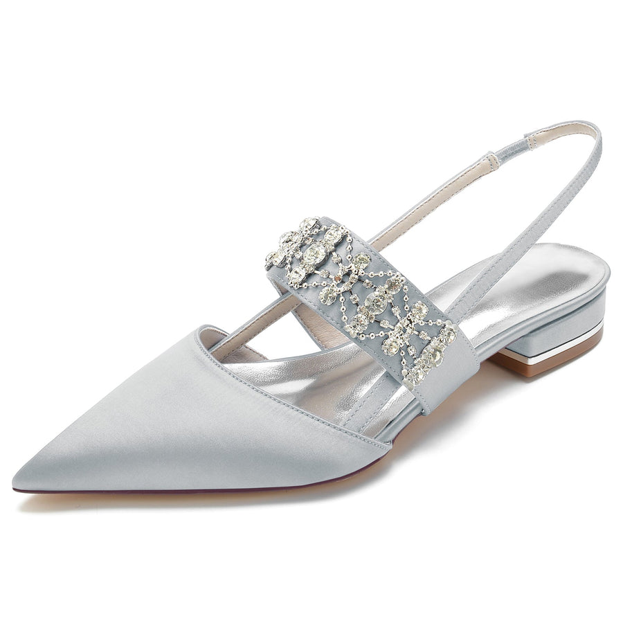 Damen Strass Seidensatin Mit Geschlossener Spitze Flacher Absatz Partyschuhe