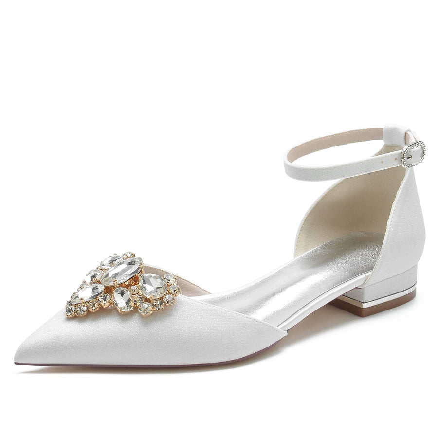 Damen Stretch Glitzer Mit Knöchelriemen Strass Geschlossene Zehenpartie Flacher Absatz Partyschuhe