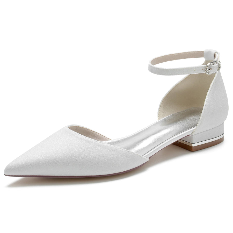 Damen Stretch Glitzer Mit Knöchelriemen Geschlossene Zehenpartie Flacher Absatz Partyschuhe