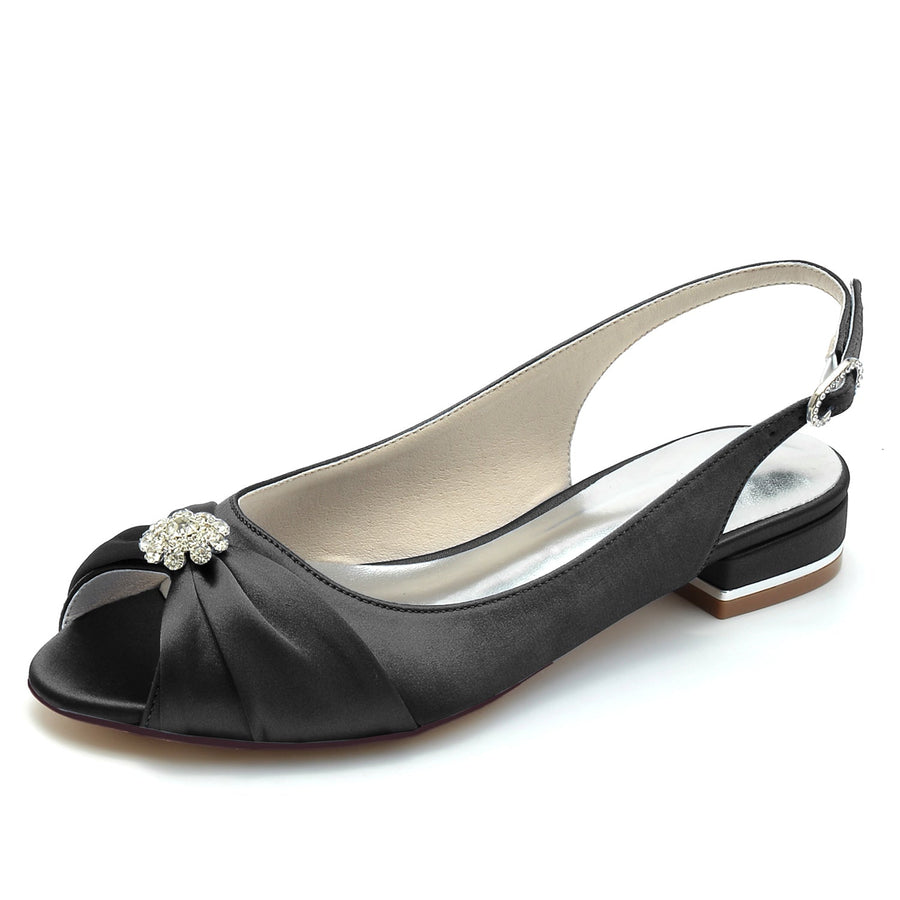 Damen Seidensatin mit Blumen-Strass Geschlossene Zehenpartie Flacher Absatz Partyschuhe