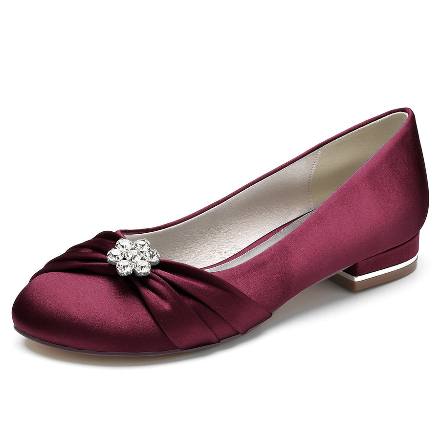 Damen Seidensatin mit Perlen, Blumen, Strass, geschlossene Zehenpartie, flacher Absatz, Partyschuhe