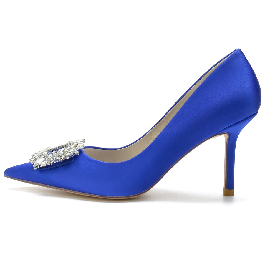 Damen Strass Seidensatin Mit Geschlossener Spitze Stiletto Absatz Abendschuhe