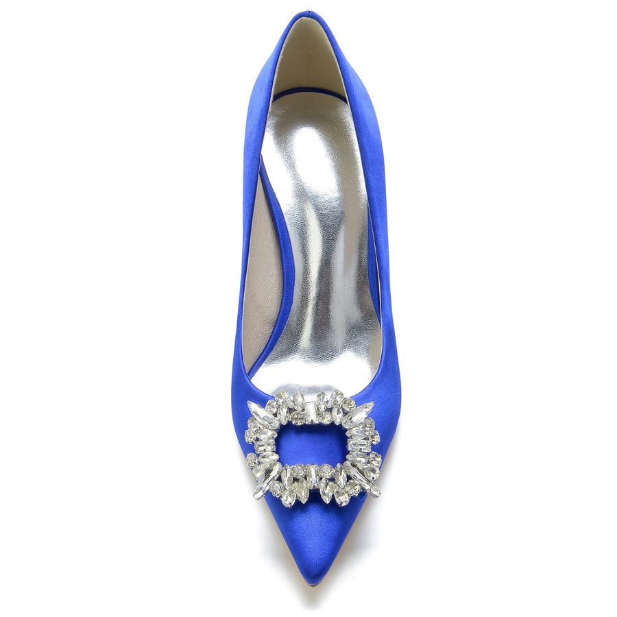 Damen Strass Seidensatin Mit Geschlossener Spitze Stiletto Absatz Abendschuhe