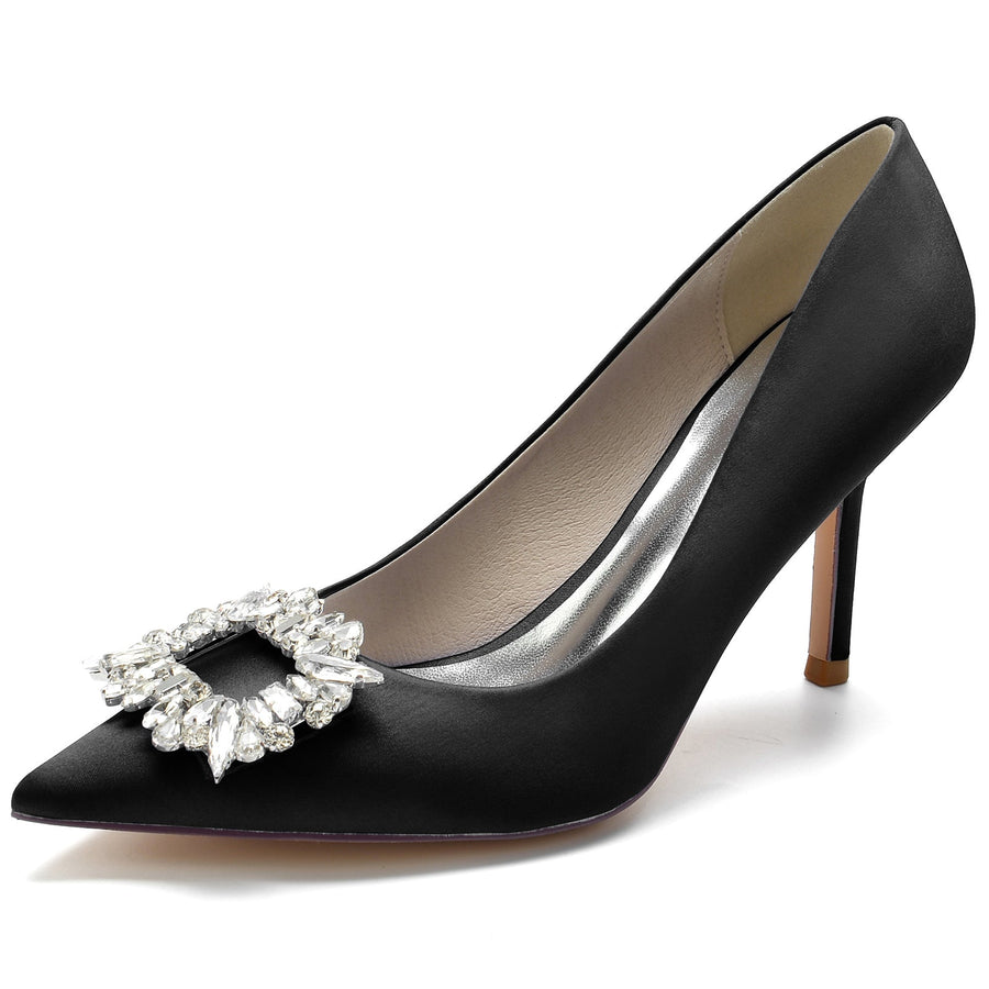 Damen Strass Seidensatin Mit Geschlossener Spitze Stiletto Absatz Abendschuhe