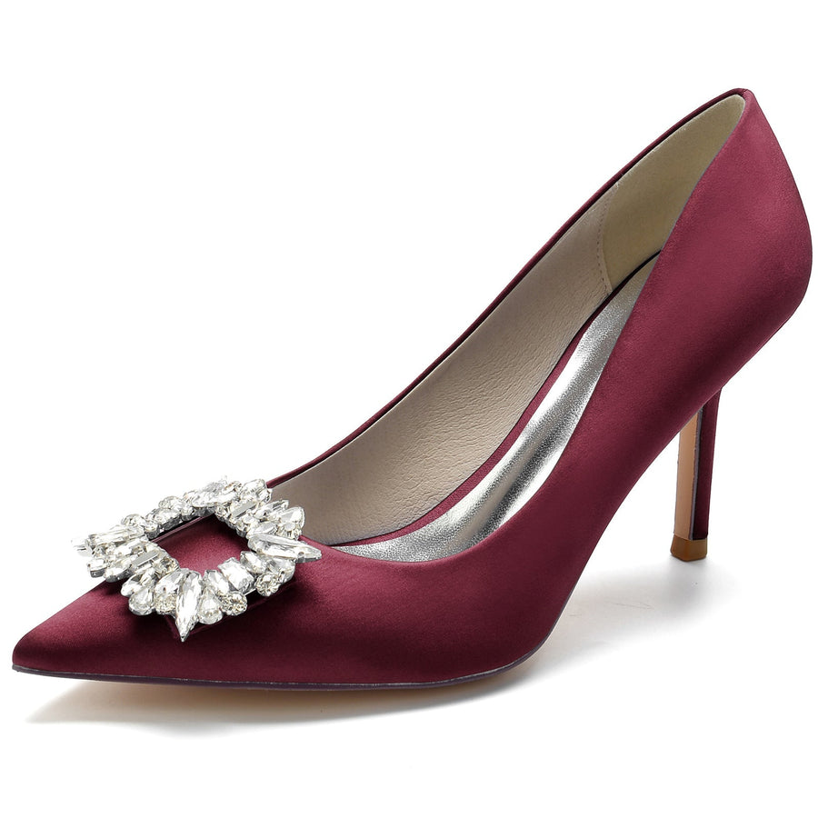 Damen Strass Seidensatin Mit Geschlossener Spitze Stiletto Absatz Abendschuhe