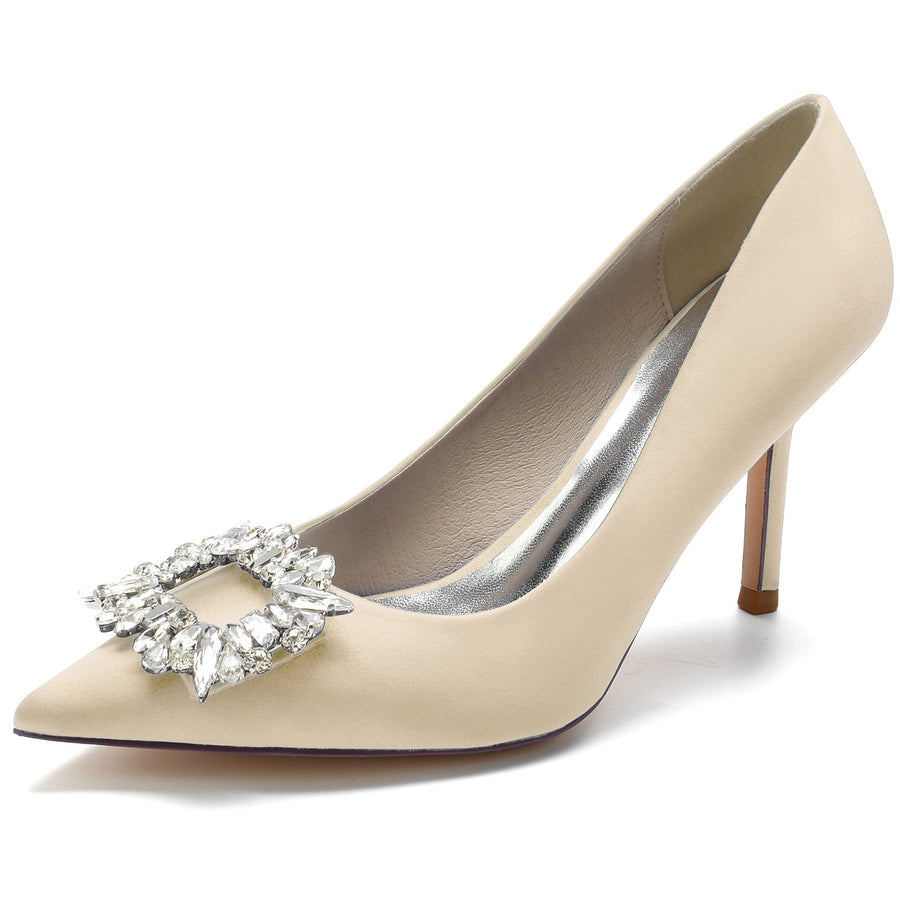 Damen Strass Seidensatin Mit Geschlossener Spitze Stiletto Absatz Abendschuhe