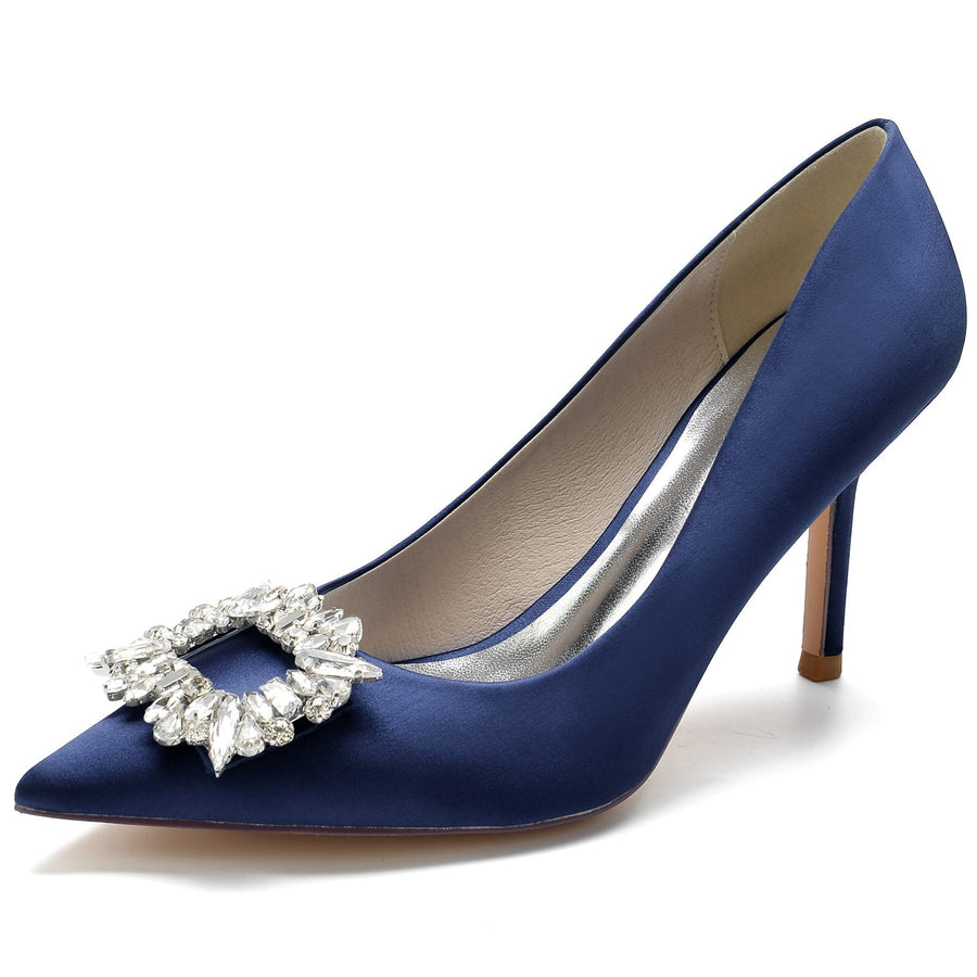 Damen Strass Seidensatin Mit Geschlossener Spitze Stiletto Absatz Abendschuhe