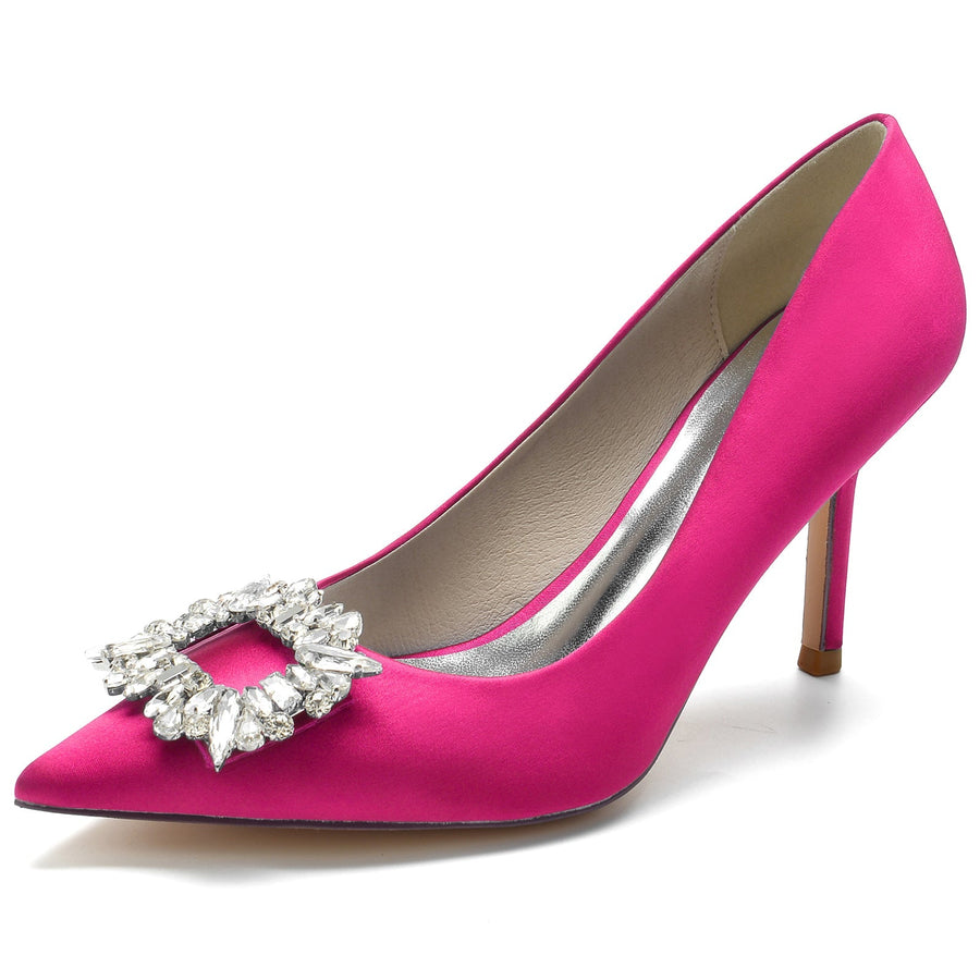Damen Strass Seidensatin Mit Geschlossener Spitze Stiletto Absatz Abendschuhe