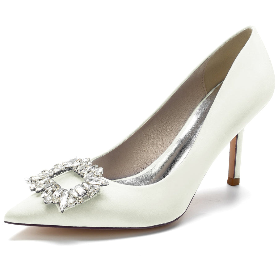 Damen Strass Seidensatin Mit Geschlossener Spitze Stiletto Absatz Abendschuhe