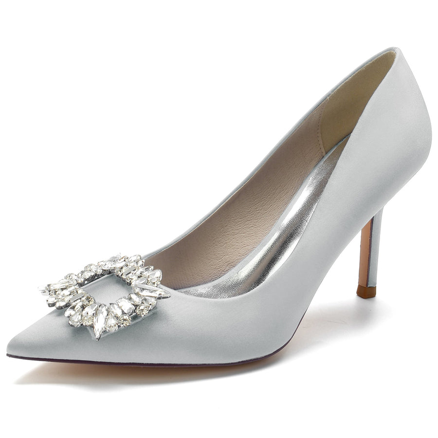 Damen Strass Seidensatin Mit Geschlossener Spitze Stiletto Absatz Abendschuhe