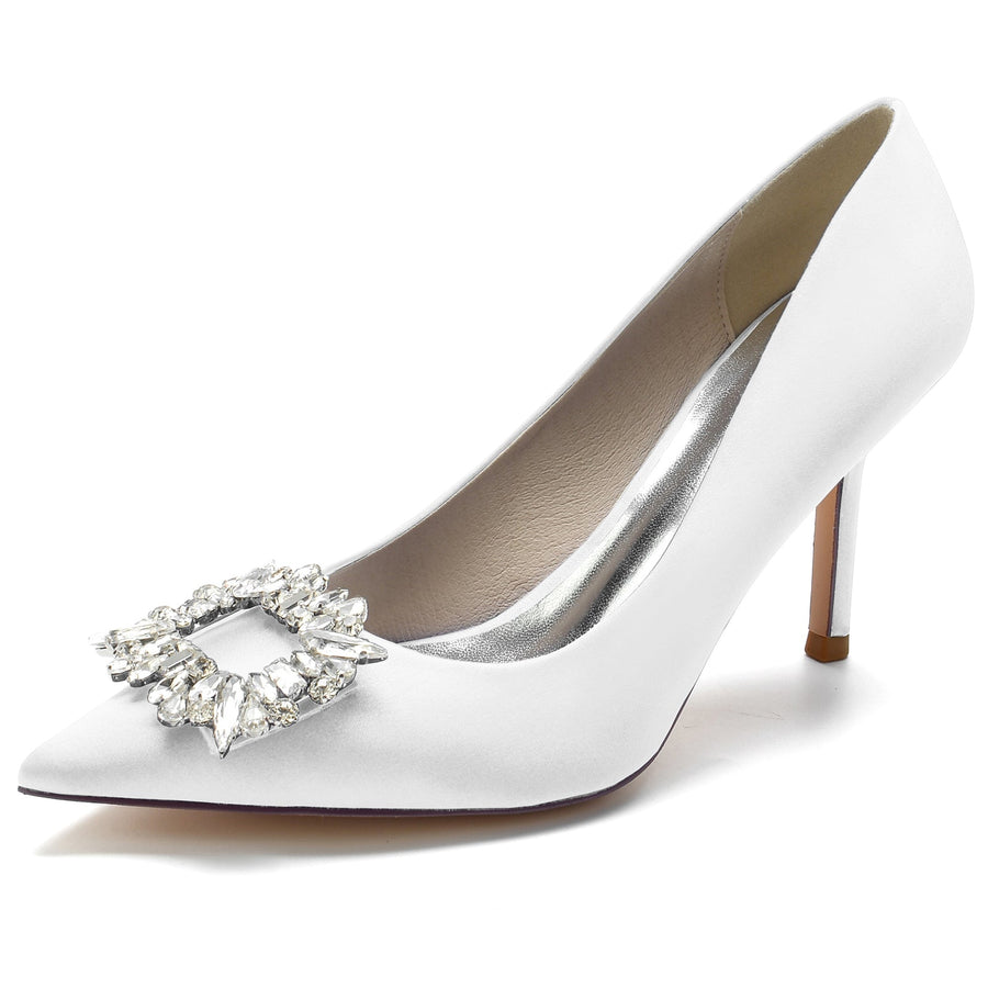 Damen Strass Seidensatin Mit Geschlossener Spitze Stiletto Absatz Abendschuhe