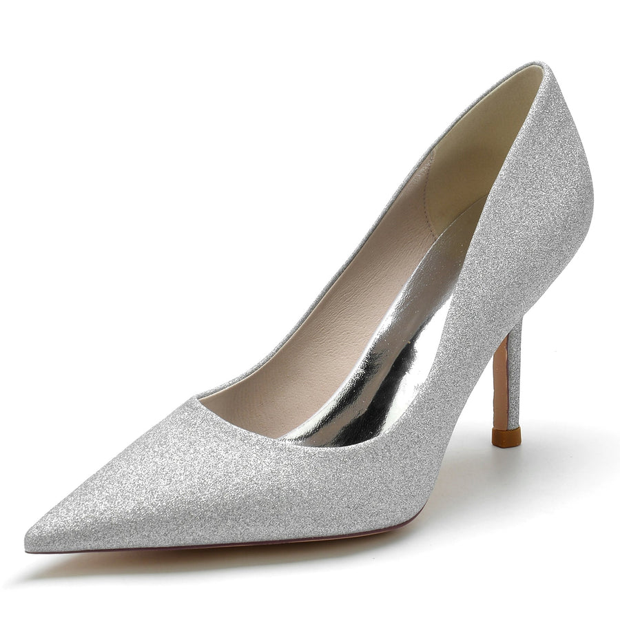 Damen Stretch Glitzer Mit Geschlossener Spitze Stiletto Absatz Partyschuhe