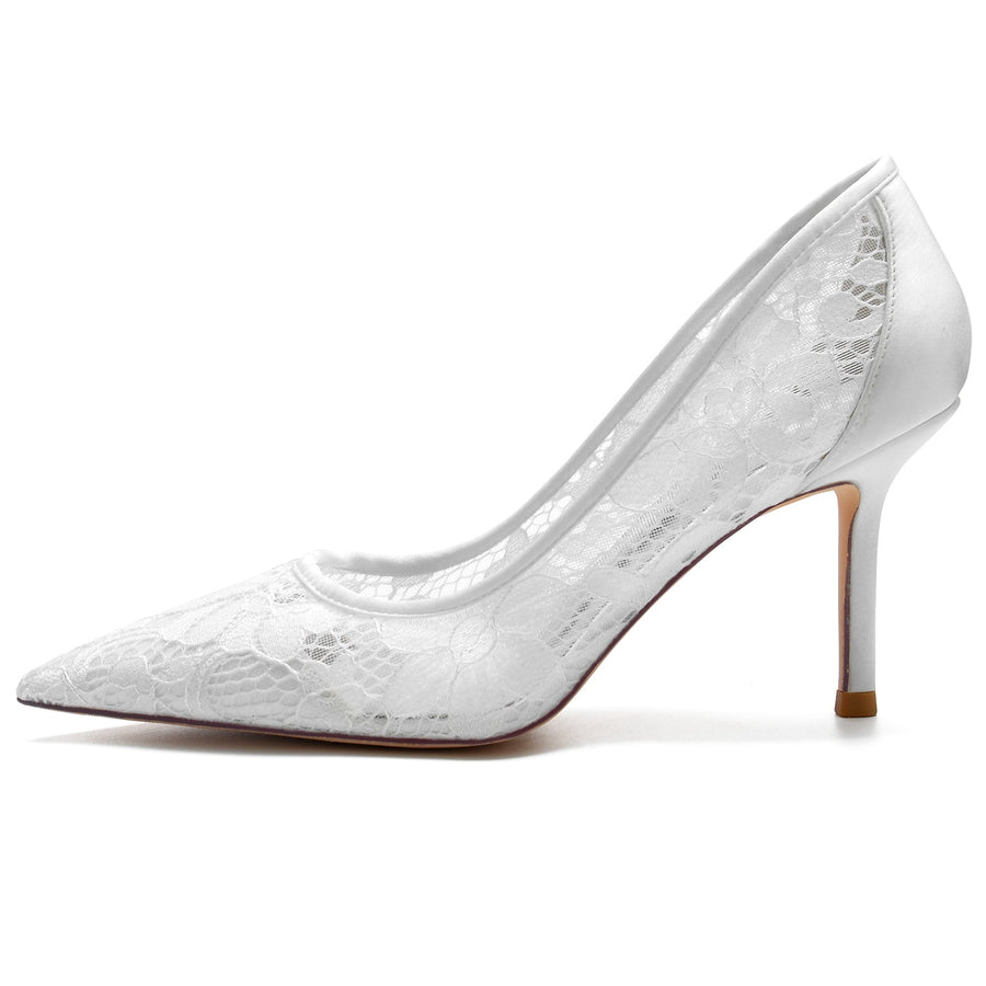 Damen Seidensatin mit Spitze Geschlossene Zehen Stiletto-Absatz Abendschuhe