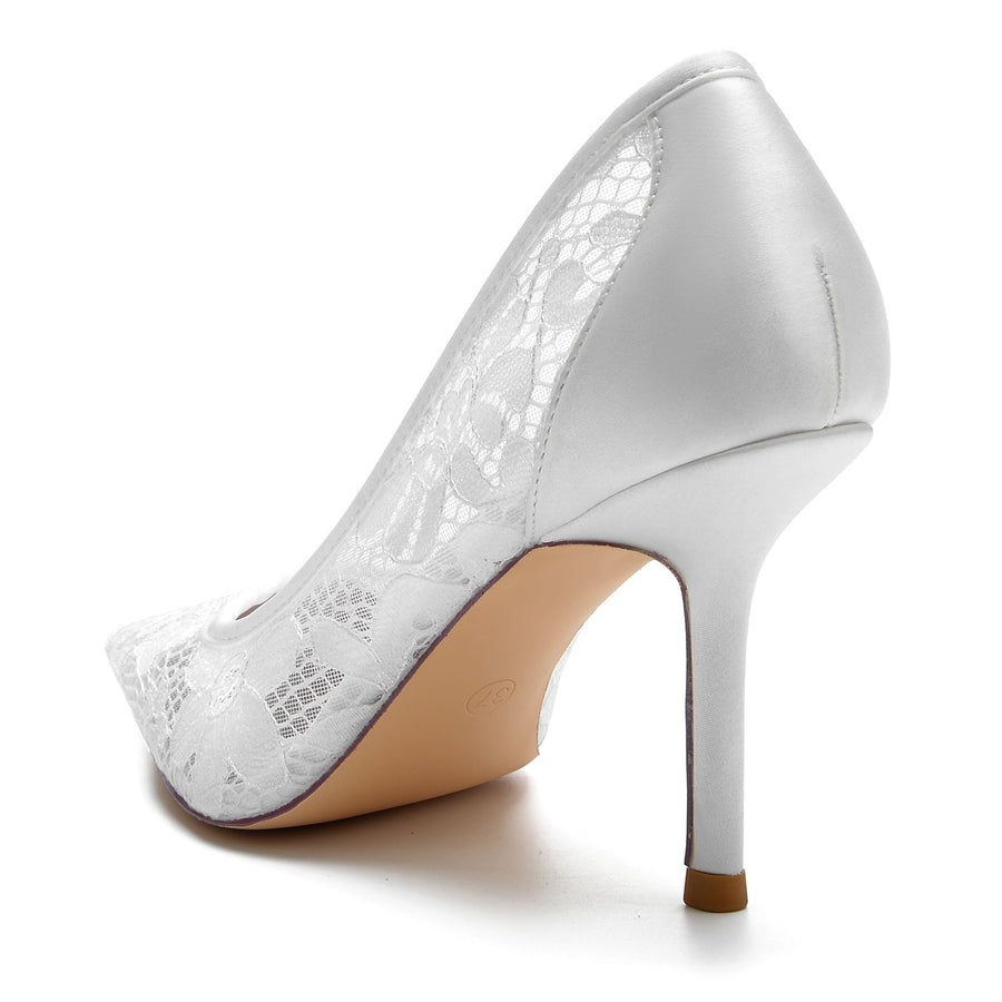 Damen Seidensatin mit Spitze Geschlossene Zehen Stiletto-Absatz Abendschuhe