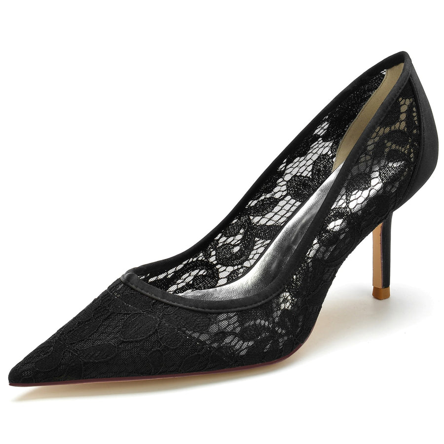 Damen Seidensatin mit Spitze Geschlossene Zehen Stiletto-Absatz Abendschuhe