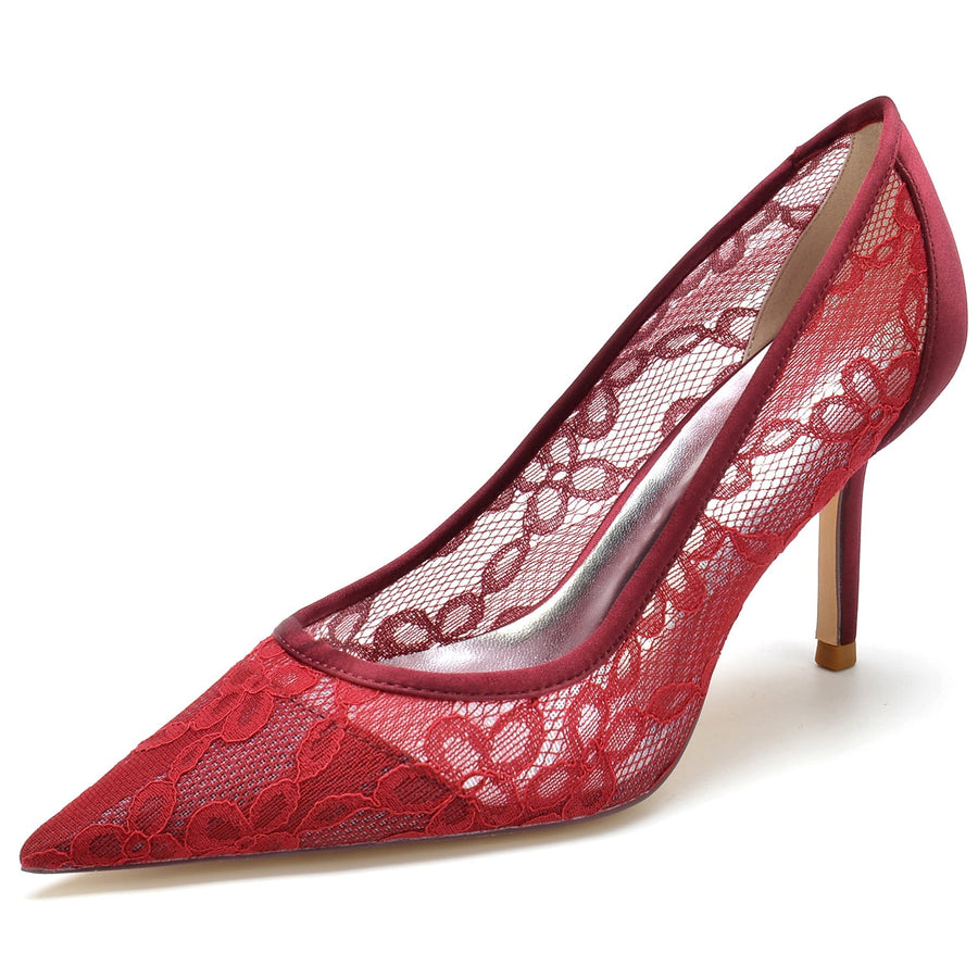 Damen Seidensatin mit Spitze Geschlossene Zehen Stiletto-Absatz Abendschuhe