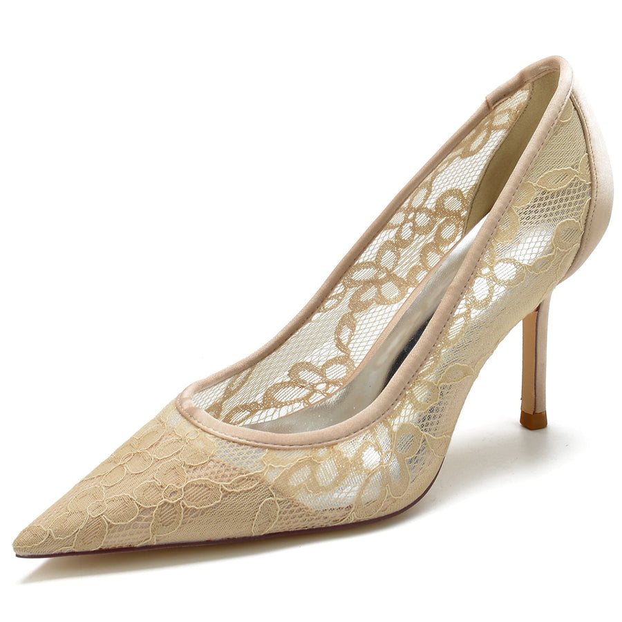 Damen Seidensatin mit Spitze Geschlossene Zehen Stiletto-Absatz Abendschuhe