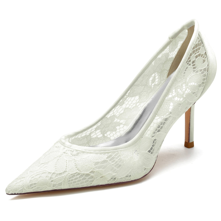 Damen Seidensatin mit Spitze Geschlossene Zehen Stiletto-Absatz Abendschuhe
