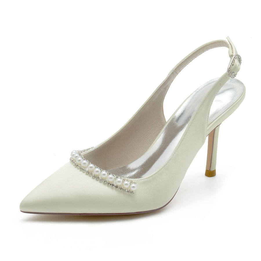 Damen Seidensatin Geschlossene Zehenpartie Mit Perlen Stilettoabsatz Partyschuhe