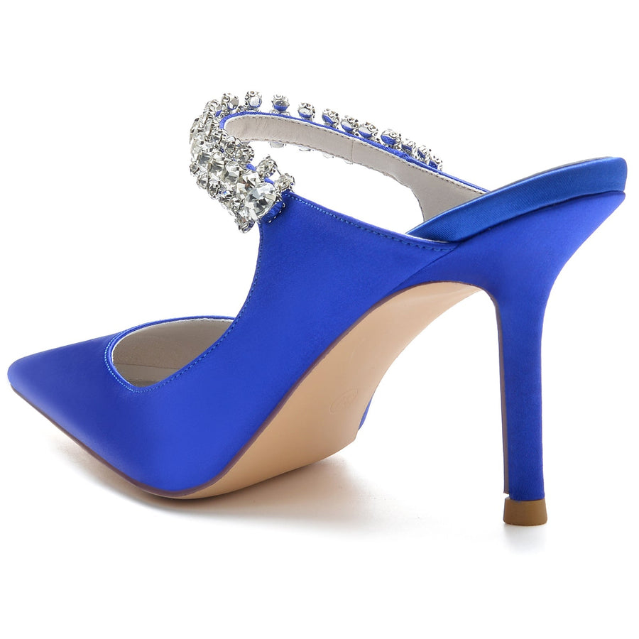 Damen Seidensatin mit Knöchelriemen Strass Spitze Geschlossene Zehen Stiletto Absatz Brautschuhe