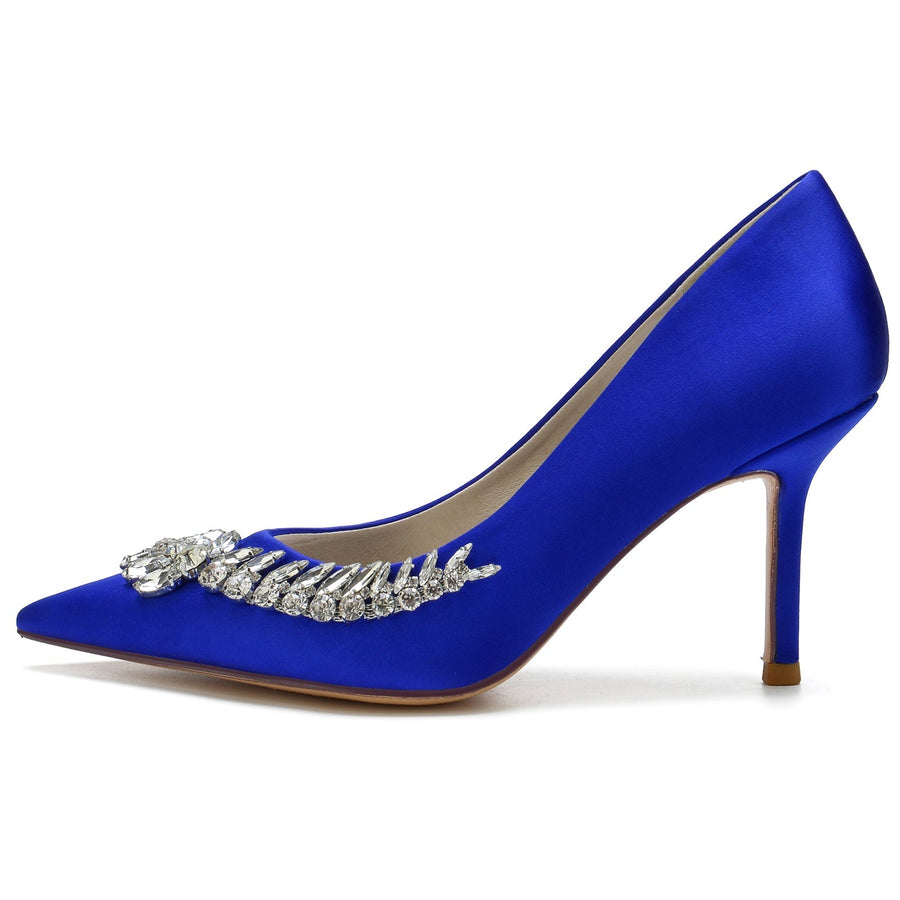 Damen Stiletto-Absatz Seidensatin Mit Strass Geschlossene Zehe Abendschuhe