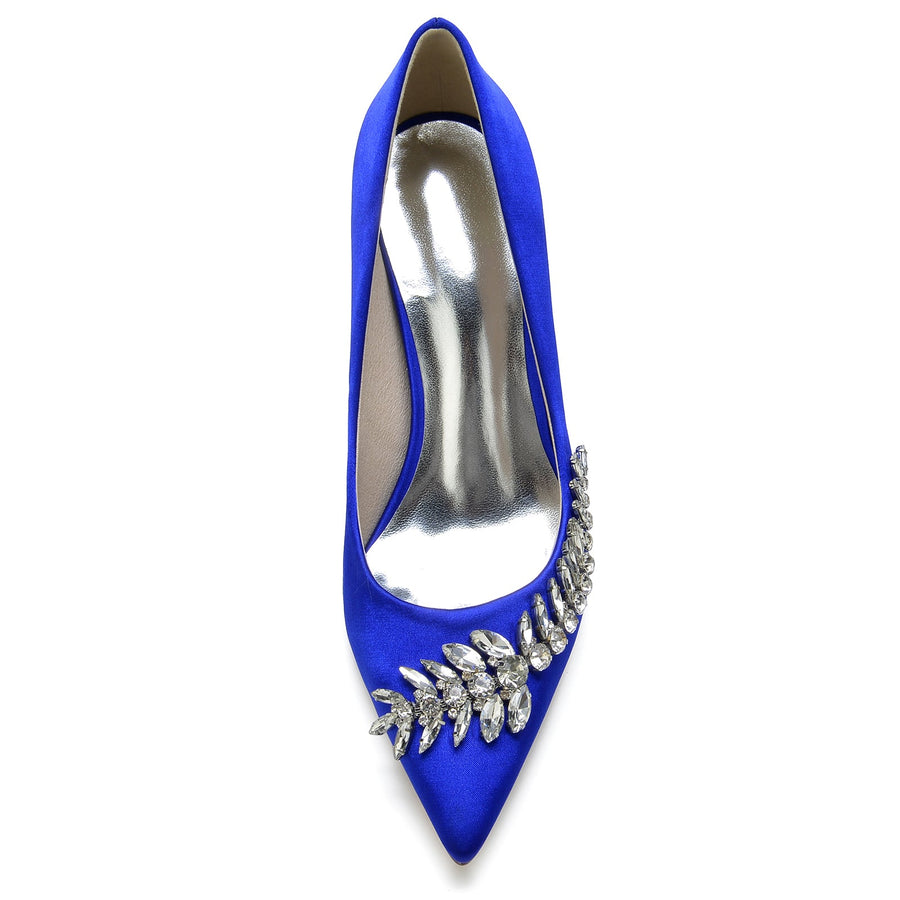Damen Stiletto-Absatz Seidensatin Mit Strass Geschlossene Zehe Abendschuhe