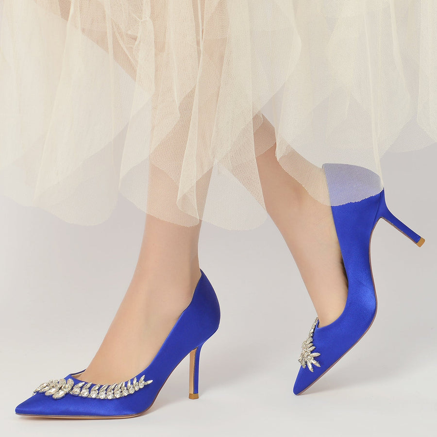 Damen Stiletto-Absatz Seidensatin Mit Strass Geschlossene Zehe Abendschuhe