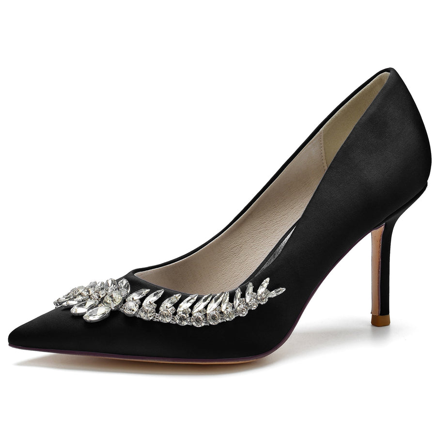 Damen Stiletto-Absatz Seidensatin Mit Strass Geschlossene Zehe Abendschuhe