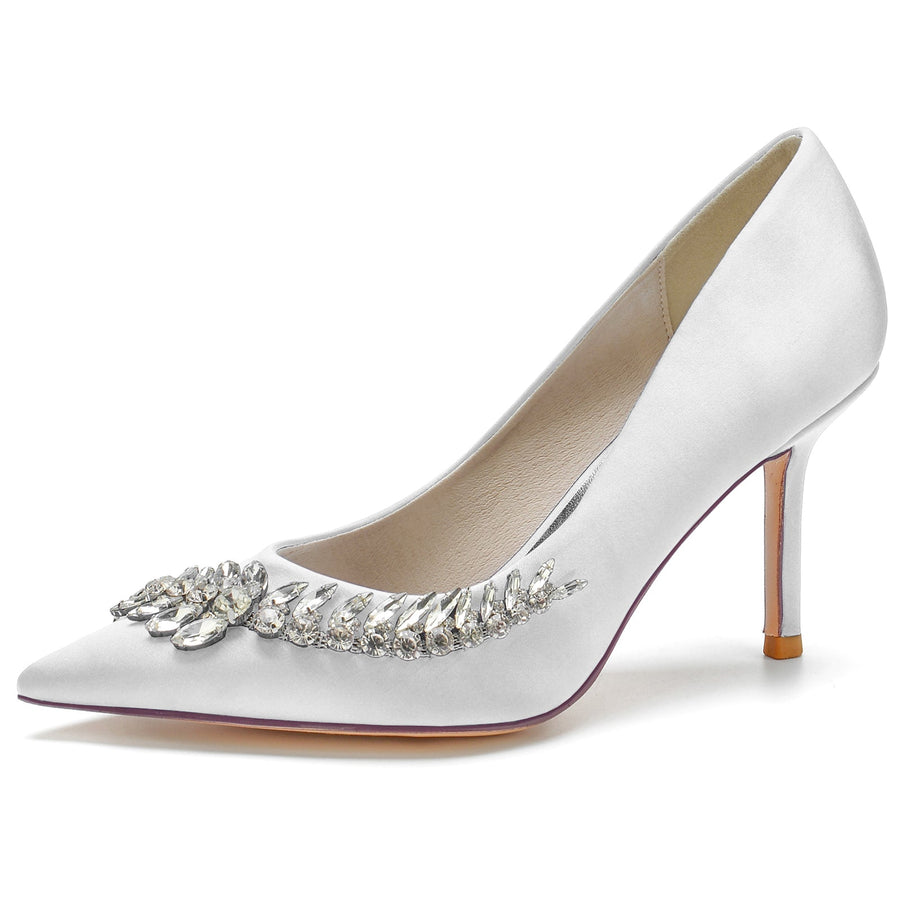 Damen Stiletto-Absatz Seidensatin Mit Strass Geschlossene Zehe Abendschuhe