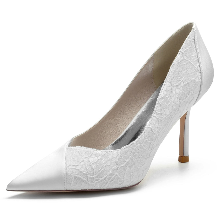 Damen Seidensatin Spitze Geschlossene Zehenpartie Mit Stilettoabsatz Partyschuhe