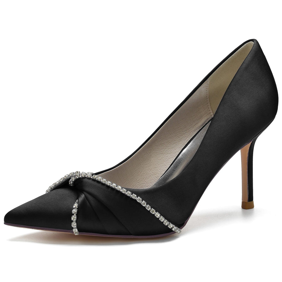 Damen Seidensatin Geschlossene Zehenpartie Mit Strass Stiletto-Absatz Abendschuhe