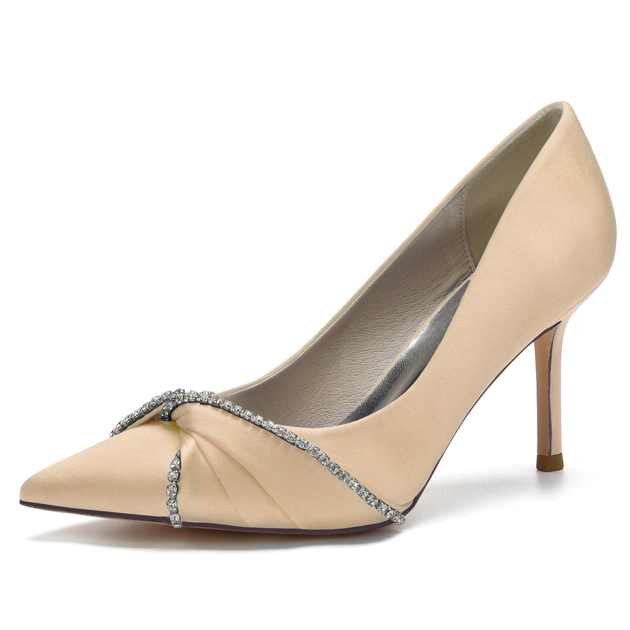 Damen Seidensatin Geschlossene Zehenpartie Mit Strass Stiletto-Absatz Abendschuhe