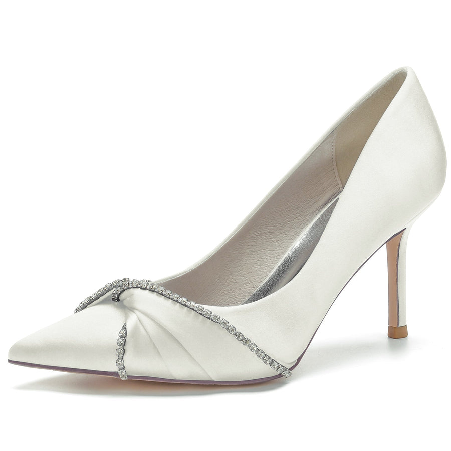 Damen Seidensatin Geschlossene Zehenpartie Mit Strass Stiletto-Absatz Abendschuhe