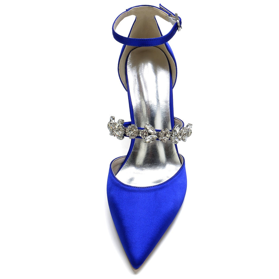 Damen Knöchelriemen Seidensatin Mit Knöchelriemen Strass Geschlossene Zehen Stiletto Absatz Abendschuhe