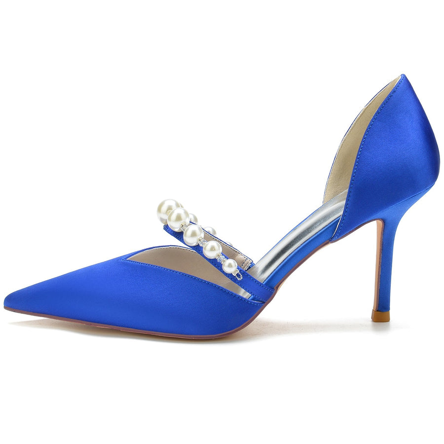 Damen Geschlossene Zehe Seidensatin Mit Perlen Stiletto-Absatz Partyschuhe