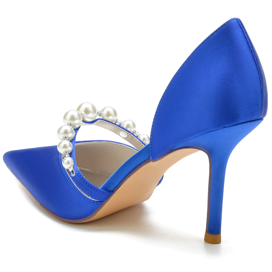 Damen Geschlossene Zehe Seidensatin Mit Perlen Stiletto-Absatz Partyschuhe