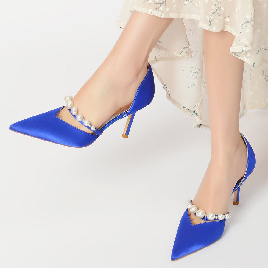 Damen Geschlossene Zehe Seidensatin Mit Perlen Stiletto-Absatz Partyschuhe