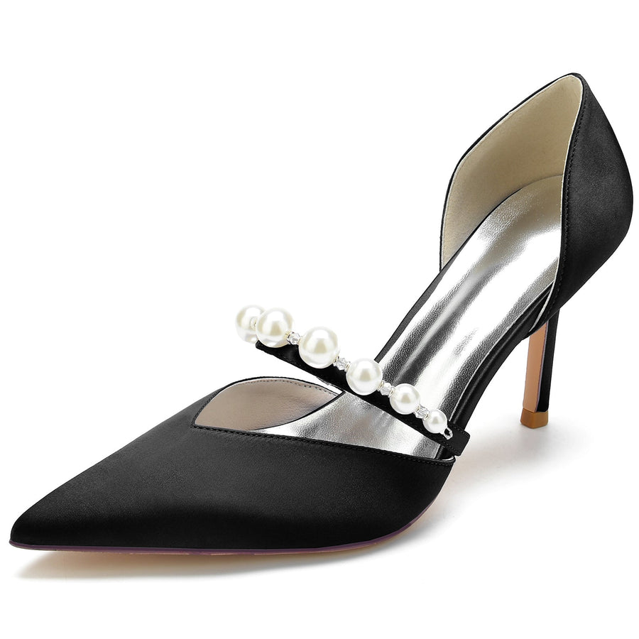Damen Geschlossene Zehe Seidensatin Mit Perlen Stiletto-Absatz Partyschuhe