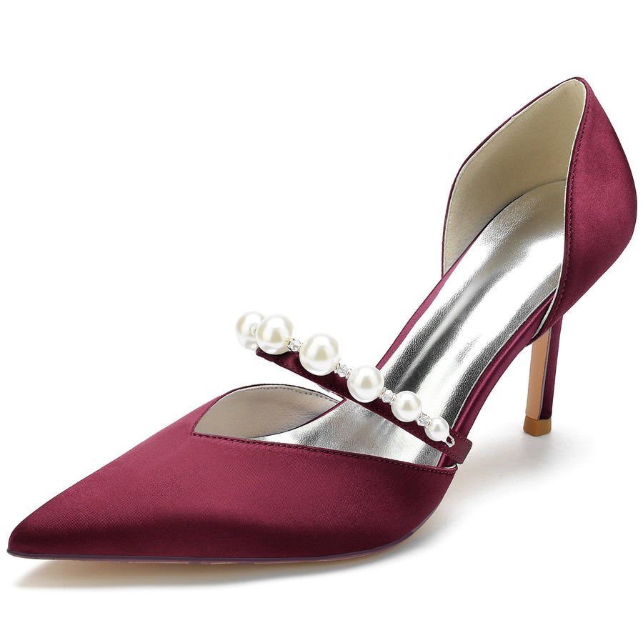 Damen Geschlossene Zehe Seidensatin Mit Perlen Stiletto-Absatz Partyschuhe