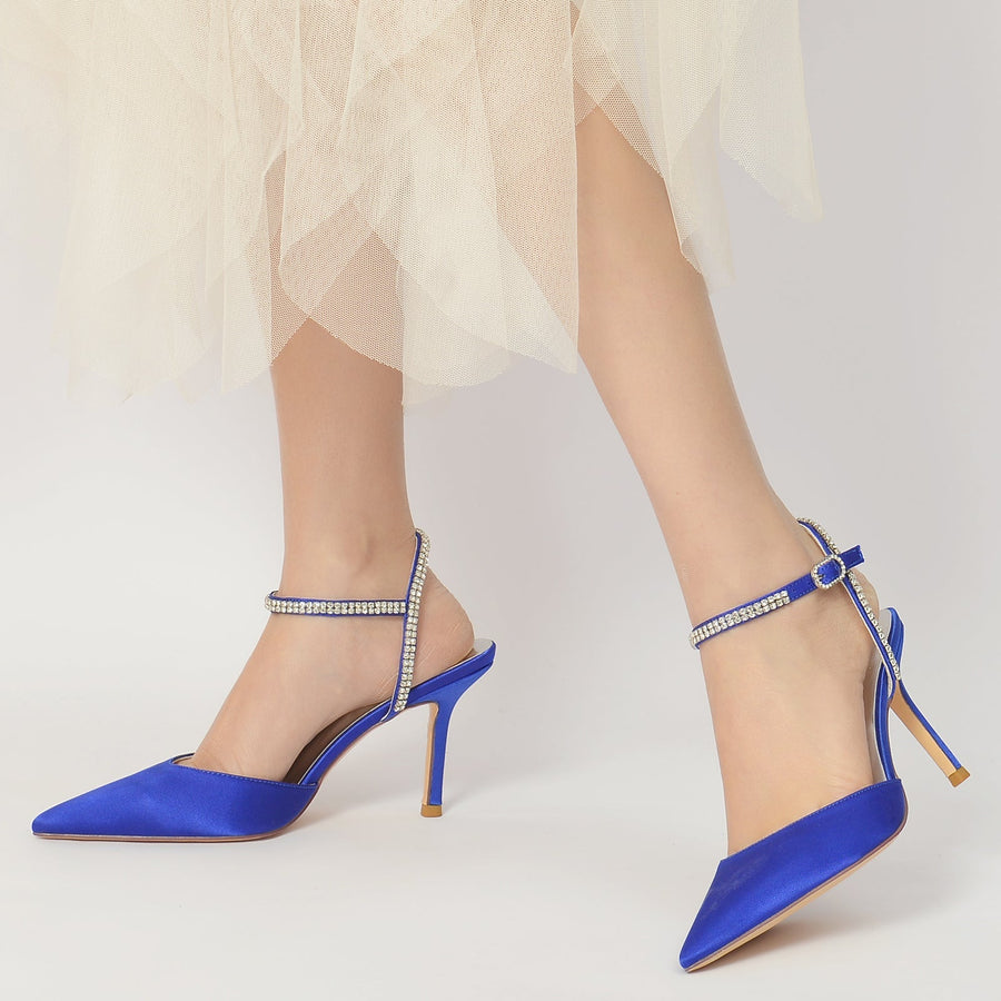 Damen Seidensatin mit Strass Knöchelriemen Geschlossene Zehen Stilettoabsatz Partyschuhe