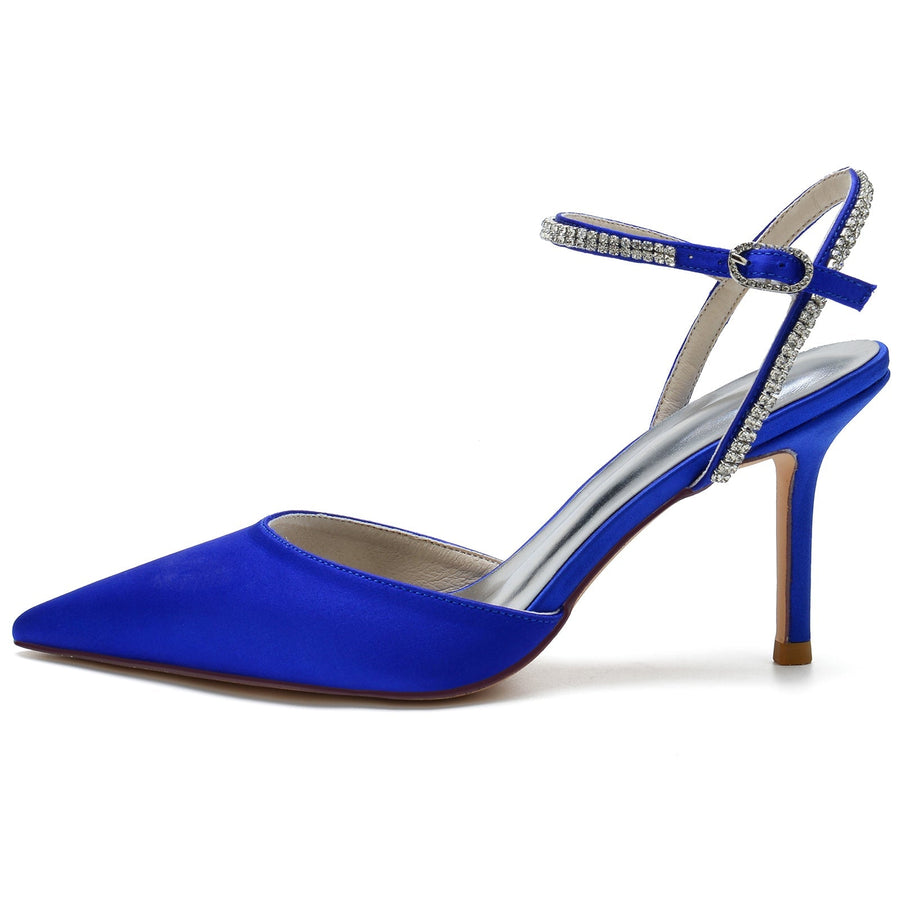 Damen Seidensatin mit Strass Knöchelriemen Geschlossene Zehen Stilettoabsatz Partyschuhe