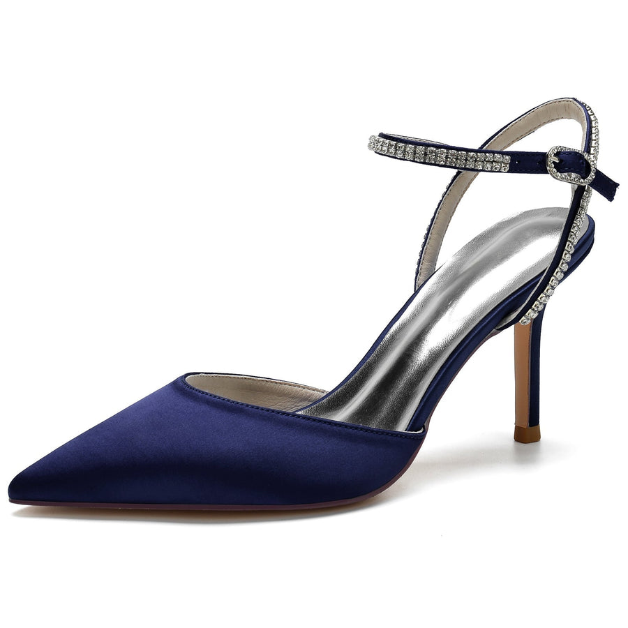 Damen Seidensatin mit Strass Knöchelriemen Geschlossene Zehen Stilettoabsatz Partyschuhe