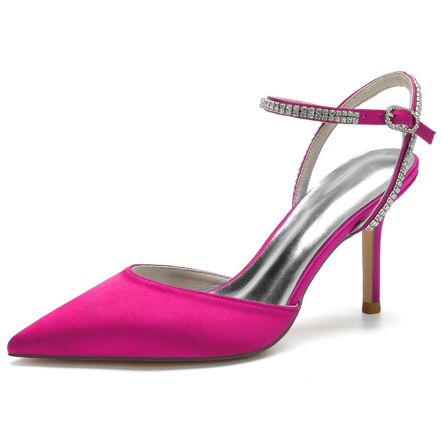 Damen Seidensatin mit Strass Knöchelriemen Geschlossene Zehen Stilettoabsatz Partyschuhe