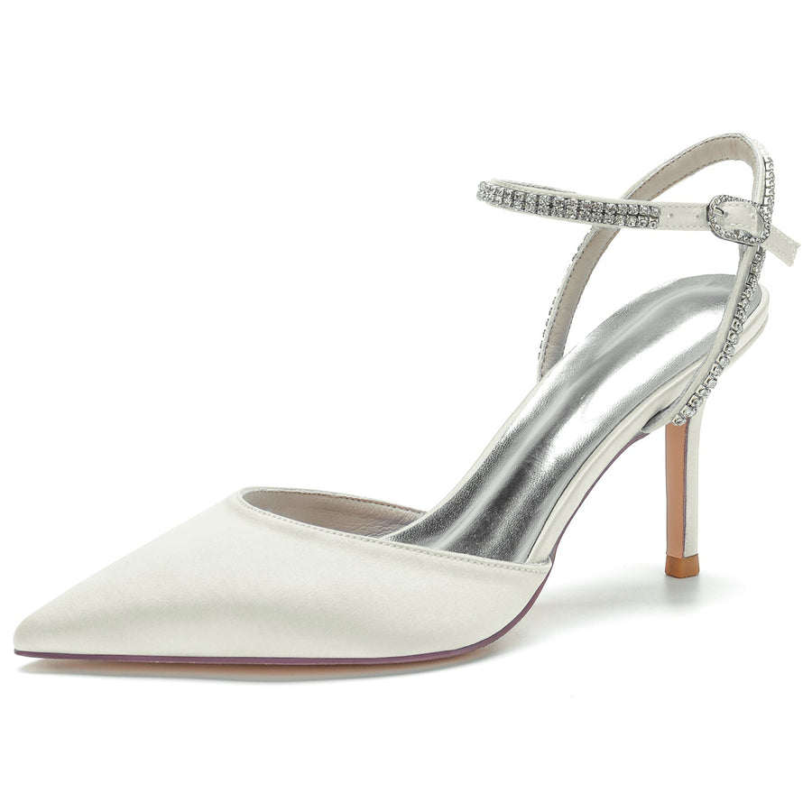 Damen Seidensatin mit Strass Knöchelriemen Geschlossene Zehen Stilettoabsatz Partyschuhe
